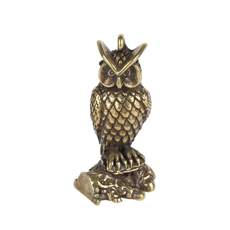 Owl Brass Tea Ornaments Antiques Miscellaneous Collection Pure Copper Solid Keychain Pendant Old Animals Home Decoration Accessories Desktop Decor Ornament Funny Gift