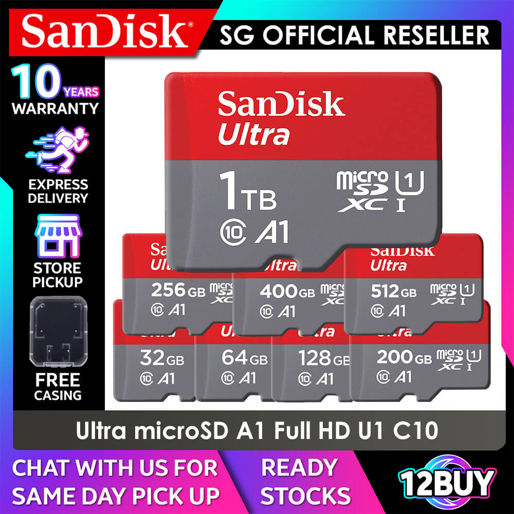 SanDisk Ultra microSDXC Card Full HD 1080 U1 UHS-I C10 120MB/s 32GB 140MB/s 64GB 128GB 150MB/s 200GB 256GB 400GB 512GB 1TB QUA4 QUAB QUAC  12BUY