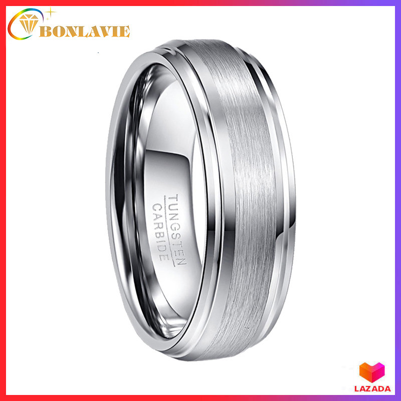 BONLAVIE Men's 7mm 100% Real Tungsten Carbide Ring Matte Finish Wedding Engagement Band