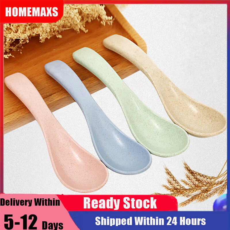 HOMEMAXS 4 Pairs of 4 Colors Wheat Tableware Straw Eating Spoon Rice Bowl Spoon Soup Spoon Children Dining Spoon Eating Spoon Baby Spoon