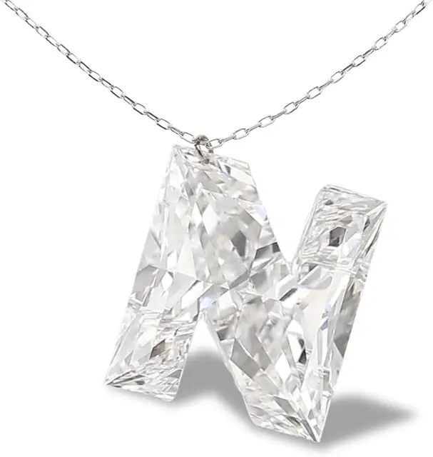 Privosa Fine Jewelry Whole Lab Grown Diamond Initial Letter A to Z Pendant Necklace for Women - 14k White Gold Loop Charm