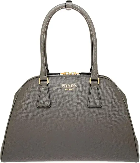 Prada Saffiano Leather Soft Calfskin Top Handle Handbag Medium Marmo Gray 1BG537